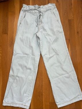 Light Blue Drawstring Wide-Leg Denim